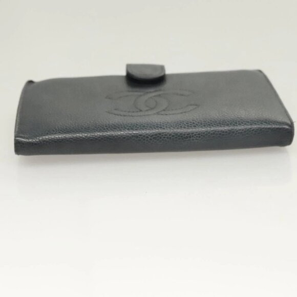 CHANEL COCO Mark Long Wallet Grained Calf Skin Navy Gold - Picture 6 of 16